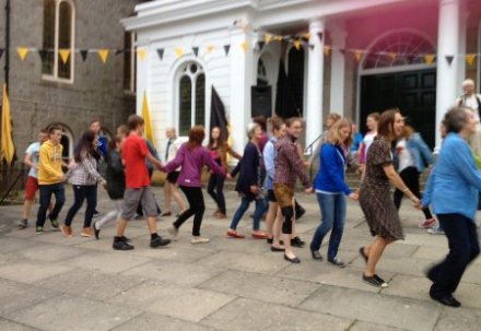 Students dancing at the Golowan Festival